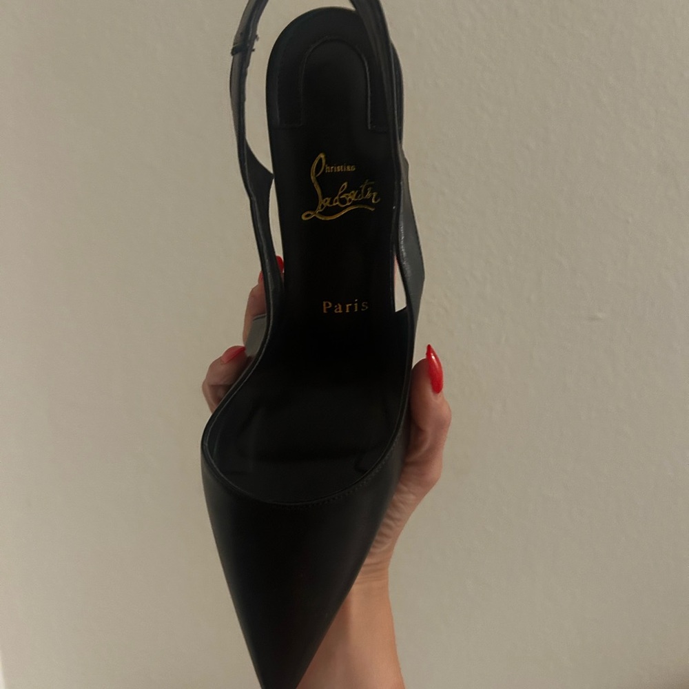 Christian Louboutin Slingback Heels | Black Leather | Red Sole | EU 39 / US 8